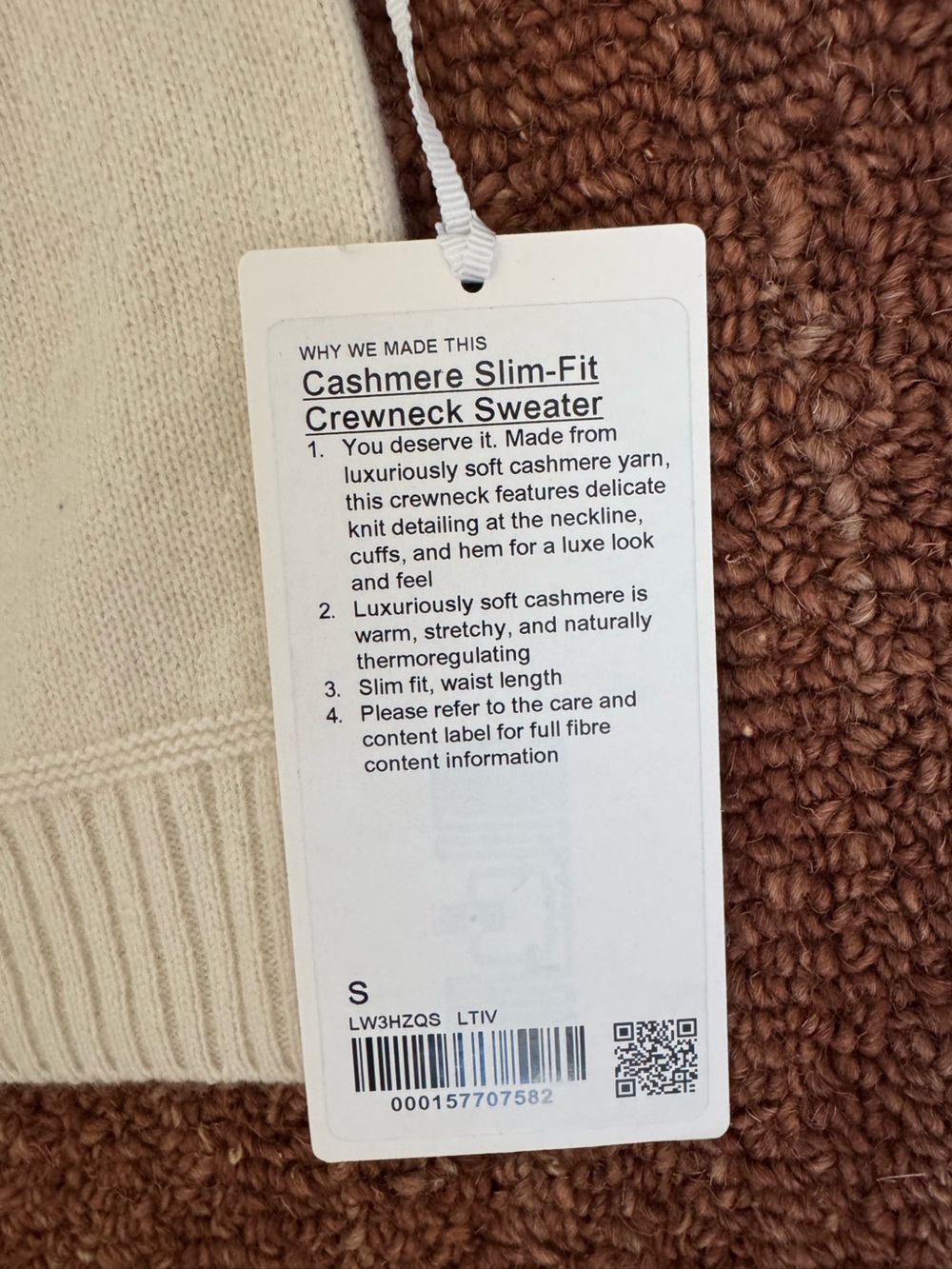 NWT Lululemon Cashmere Slim Fit Crewneck Sweater in Ivory - Picture 10 of 10
